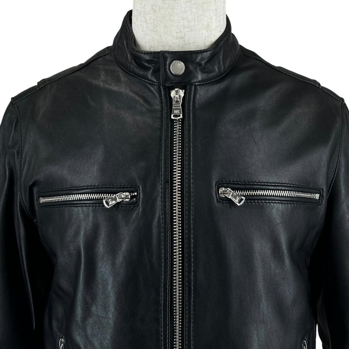 美品▲Michael Kors マイケルコース MC57748 レザー バイカージャケット シングル ライダースジャケット ブラック XS 正規品 メンズ