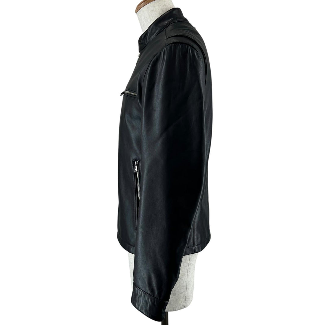 美品▲Michael Kors マイケルコース MC57748 レザー バイカージャケット シングル ライダースジャケット ブラック XS 正規品 メンズ
