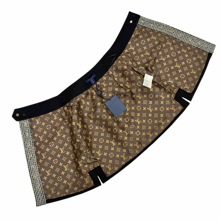 未使用品◇LOUIS VUITTON ルイヴィトン 23AW ウール レザー切替 裏地モノグラム ツイードスカート ブラック ホワイト 36 伊製 正規品