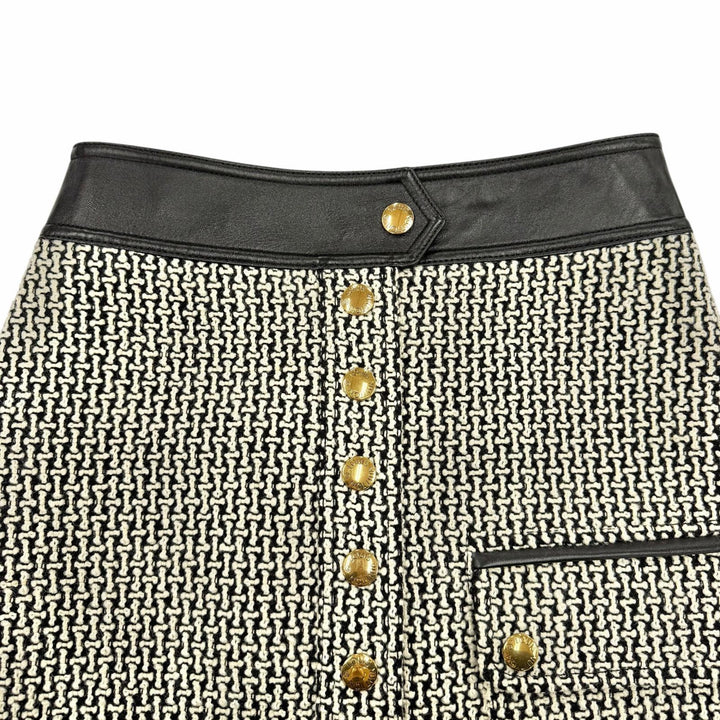 未使用品◇LOUIS VUITTON ルイヴィトン 23AW ウール レザー切替 裏地モノグラム ツイードスカート ブラック ホワイト 36 伊製 正規品