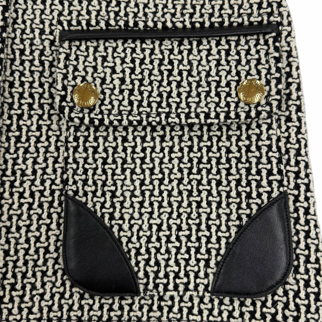 未使用品◇LOUIS VUITTON ルイヴィトン 23AW ウール レザー切替 裏地モノグラム ツイードスカート ブラック ホワイト 36 伊製 正規品