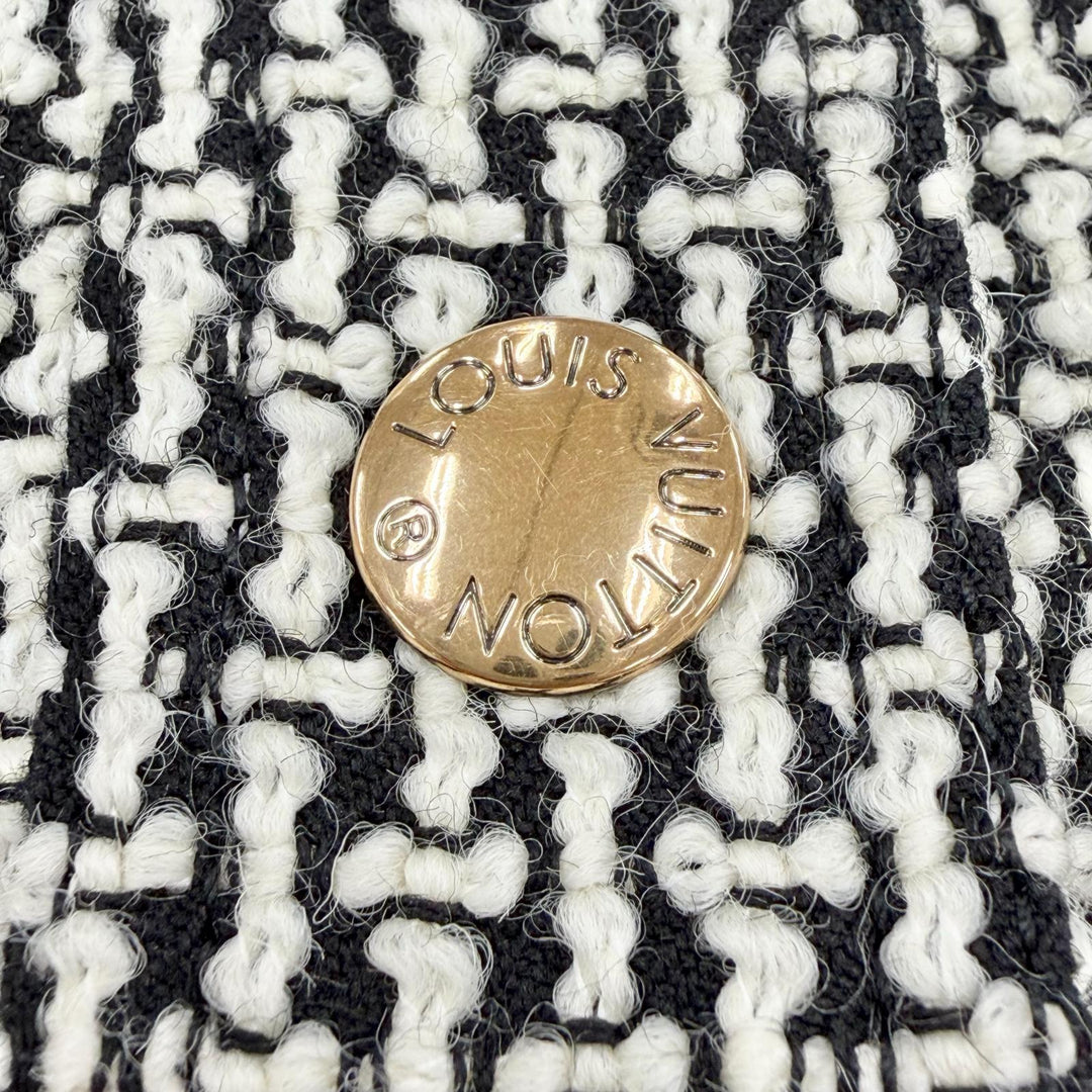 未使用品◇LOUIS VUITTON ルイヴィトン 23AW ウール レザー切替 裏地モノグラム ツイードスカート ブラック ホワイト 36 伊製 正規品