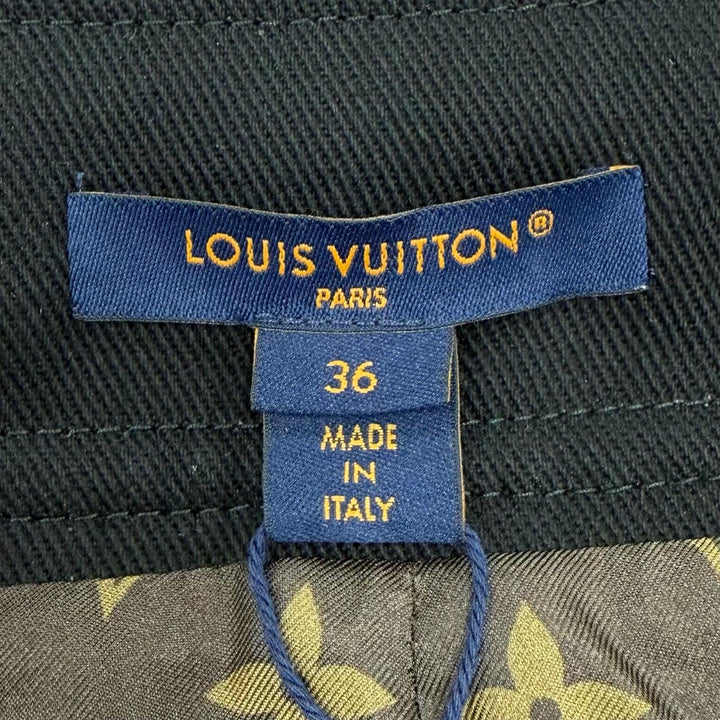 未使用品◇LOUIS VUITTON ルイヴィトン 23AW ウール レザー切替 裏地モノグラム ツイードスカート ブラック ホワイト 36 伊製 正規品