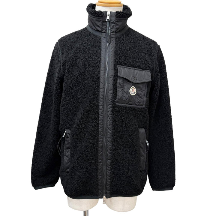 極美品□MONCLER モンクレール 2025年製 K20918G00043 FELPA APERTACON ZIP ボアブルゾン フリースジャケット ブラック S 正規品 メンズ
