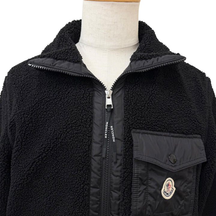 極美品□MONCLER モンクレール 2025年製 K20918G00043 FELPA APERTACON ZIP ボアブルゾン フリースジャケット ブラック S 正規品 メンズ