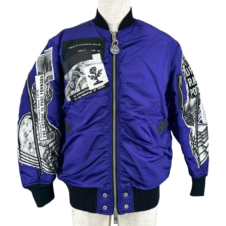 極美品▲DIESEL ディーゼル グラフィックプリント ダメージ加工 パッチワーク ボンバージャケット MA-1 マルチカラー 正規品 メンズ