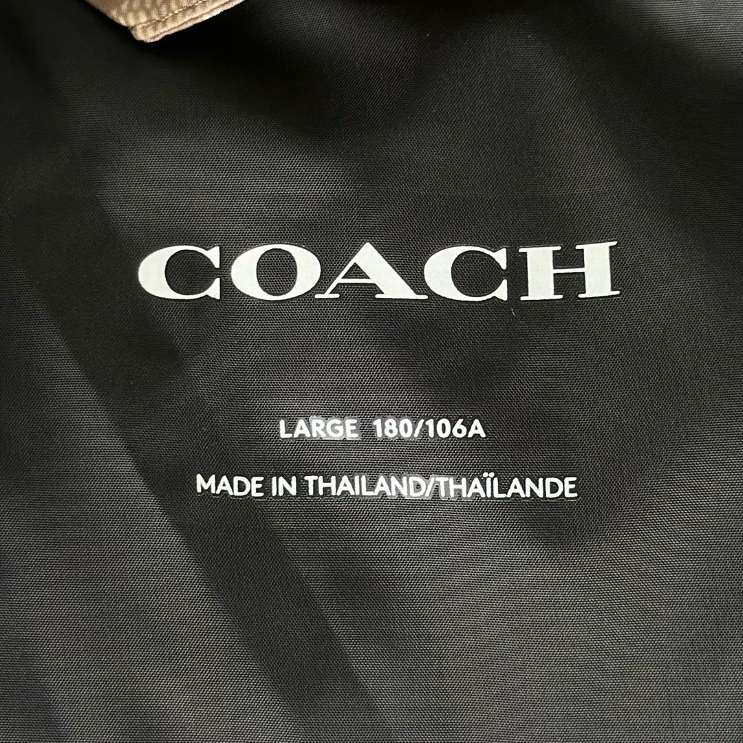 極美品▲COACH コーチ CG625 バイカラー レザー使い ロゴボタン シグネチャー ダウンベスト ベージュ ブラック L 正規品 メンズ