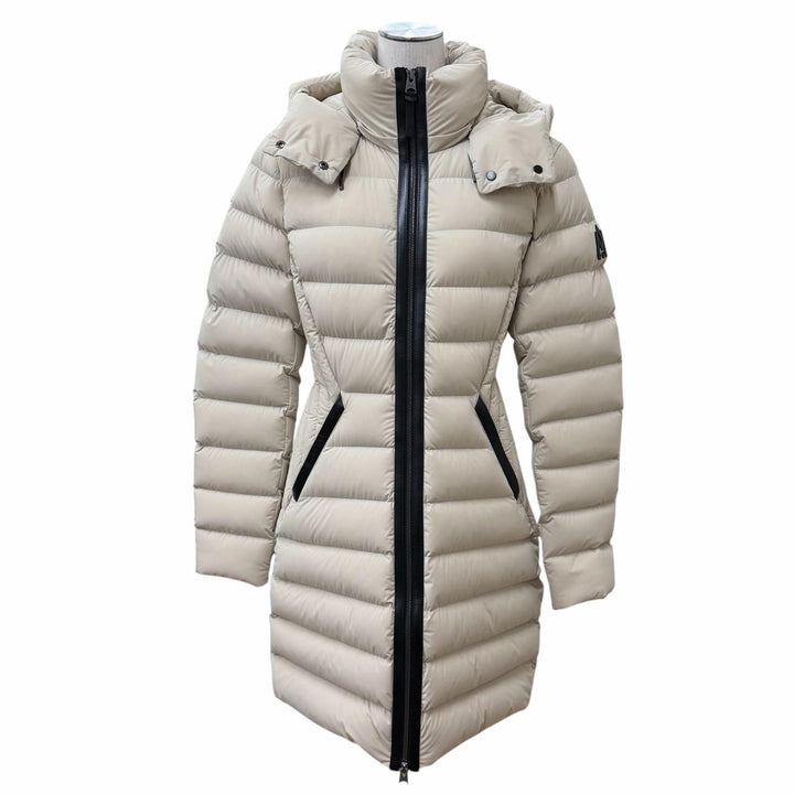 極美品★MACKAGE マッカージュ 11752612-5A FARREN フード・レザーロゴワッペン付 ZIP UP ダウンコート ベージュ S 正規品 ガーメント付