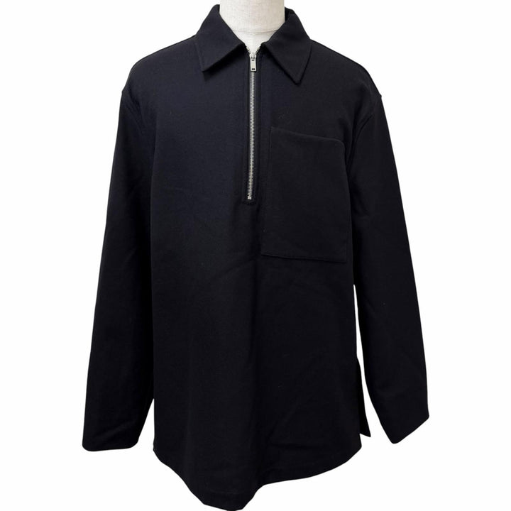 美品□JIL SANDER+ ジルサンダープラス 24AW J47DL0150 ウール ハーフジップジャケット ブルゾン ブラック 48 イタリア製 正規品 メンズ