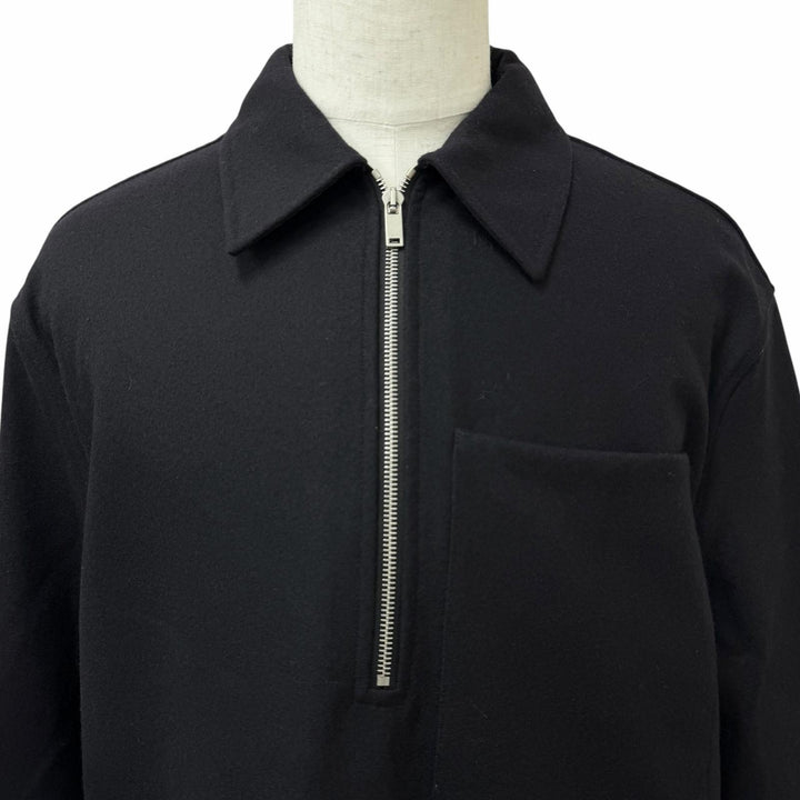 美品□JIL SANDER+ ジルサンダープラス 24AW J47DL0150 ウール ハーフジップジャケット ブルゾン ブラック 48 イタリア製 正規品 メンズ