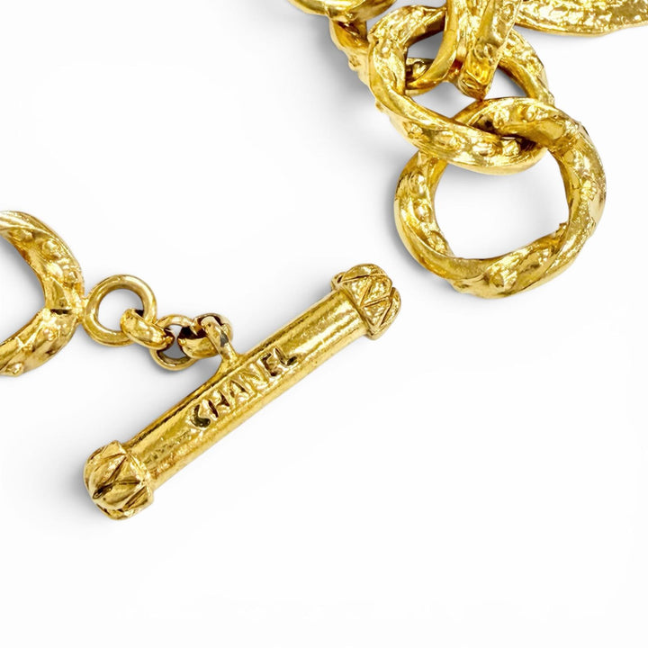 美品△CHANEL シャネル ヴィンテージ 93A ココマークメダル付き チェーン ブレスレット アクセサリー ゴールド レディース