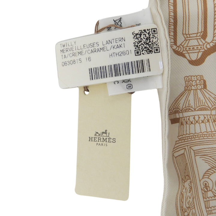 未使用品▲HERMES エルメス 2026年製 ツイリー メルヴェイユーズ ランタン シルク100％ クレーム キャラメル カーキ スカーフ 仏製 箱付
