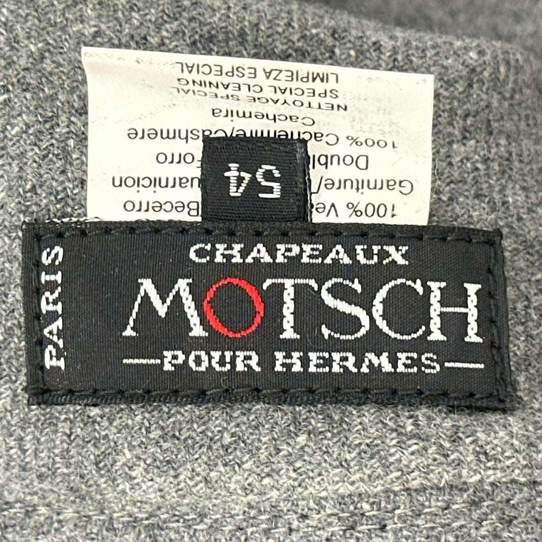 美品▲MOTSCH HERMES モッチ エルメス カーフスキン Leather 裏地カシミヤ100％ レザーバケットハット ブラック グレー 54 レディース