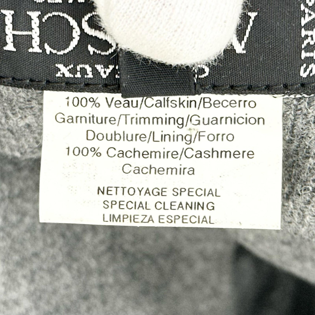 美品▲MOTSCH HERMES モッチ エルメス カーフスキン Leather 裏地カシミヤ100％ レザーバケットハット ブラック グレー 54 レディース