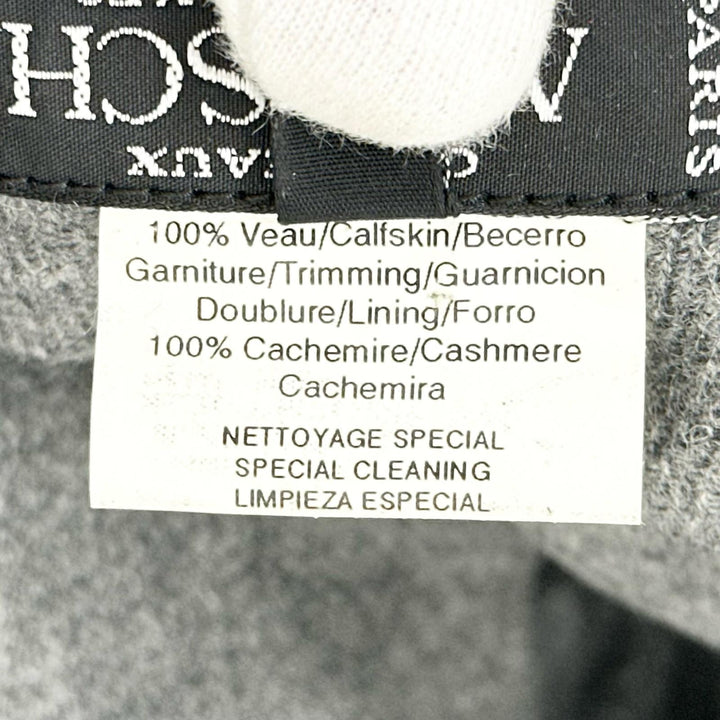 美品▲MOTSCH HERMES モッチ エルメス カーフスキン Leather 裏地カシミヤ100％ レザーバケットハット ブラック グレー 54 レディース