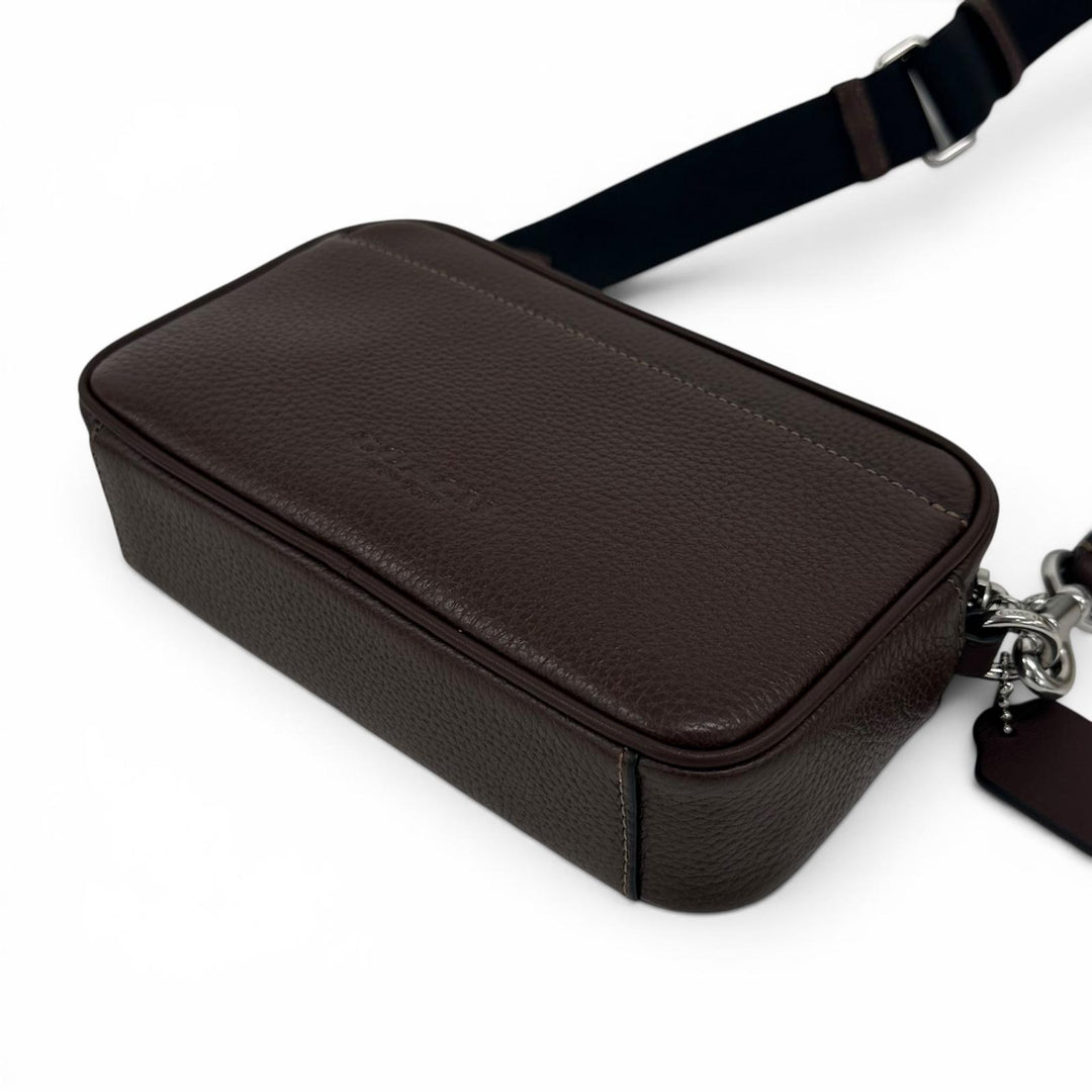 極美品▲COACH コーチ CR179 JADEN ジェイデン ロゴ刻印 レザー クロスボディバッグ ショルダーバッグ ブラウン メンズ