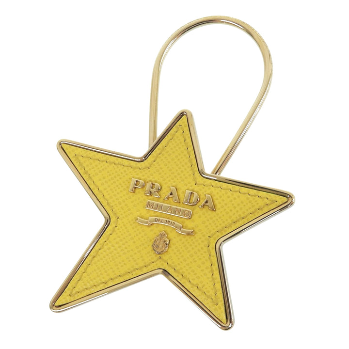 極美品▲PRADA プラダ 1PP049 サフィアーノレザー GP 星型 ロゴ キーリング キーホルダー チャーム イエロー ゴールド レディース 箱付き