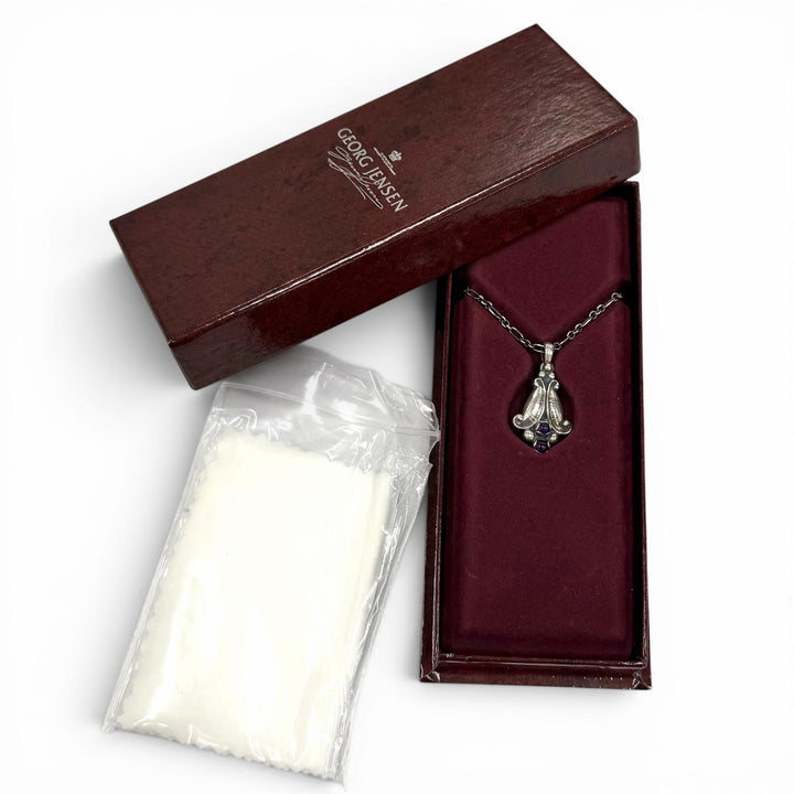 極美品★Georg Jensen ジョージジェンセン ヘリテージ 1993 イヤー ペンダント 925 アメジスト ネックレス 総重量14.04g 箱付