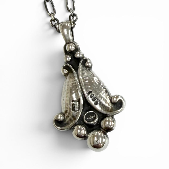 極美品★Georg Jensen ジョージジェンセン ヘリテージ 1993 イヤー ペンダント 925 アメジスト ネックレス 総重量14.04g 箱付