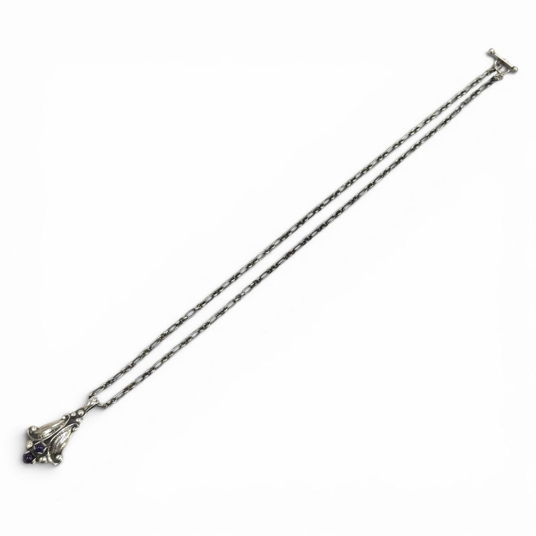 極美品★Georg Jensen ジョージジェンセン ヘリテージ 1993 イヤー ペンダント 925 アメジスト ネックレス 総重量14.04g 箱付