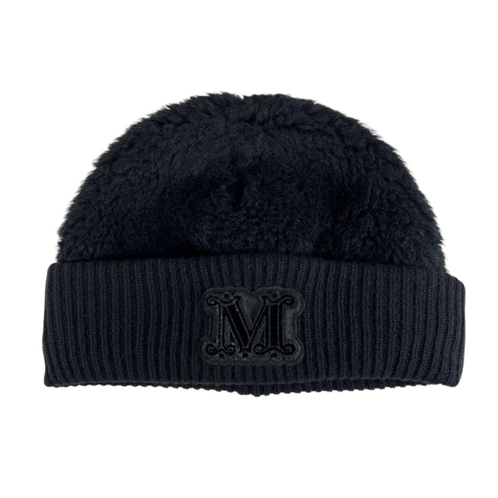 極美品▲Max Mara マックスマーラ FIDA アルパカ ウール フロントロゴ テディベア ニットキャップ ブラック IT 58 伊製 正規品