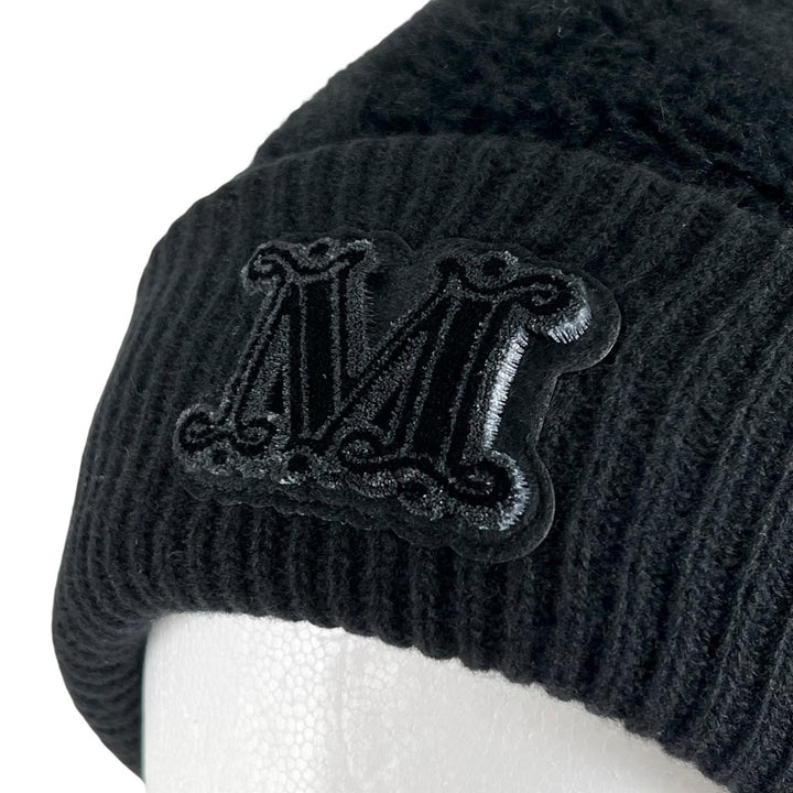 極美品▲Max Mara マックスマーラ FIDA アルパカ ウール フロントロゴ テディベア ニットキャップ ブラック IT 58 伊製 正規品