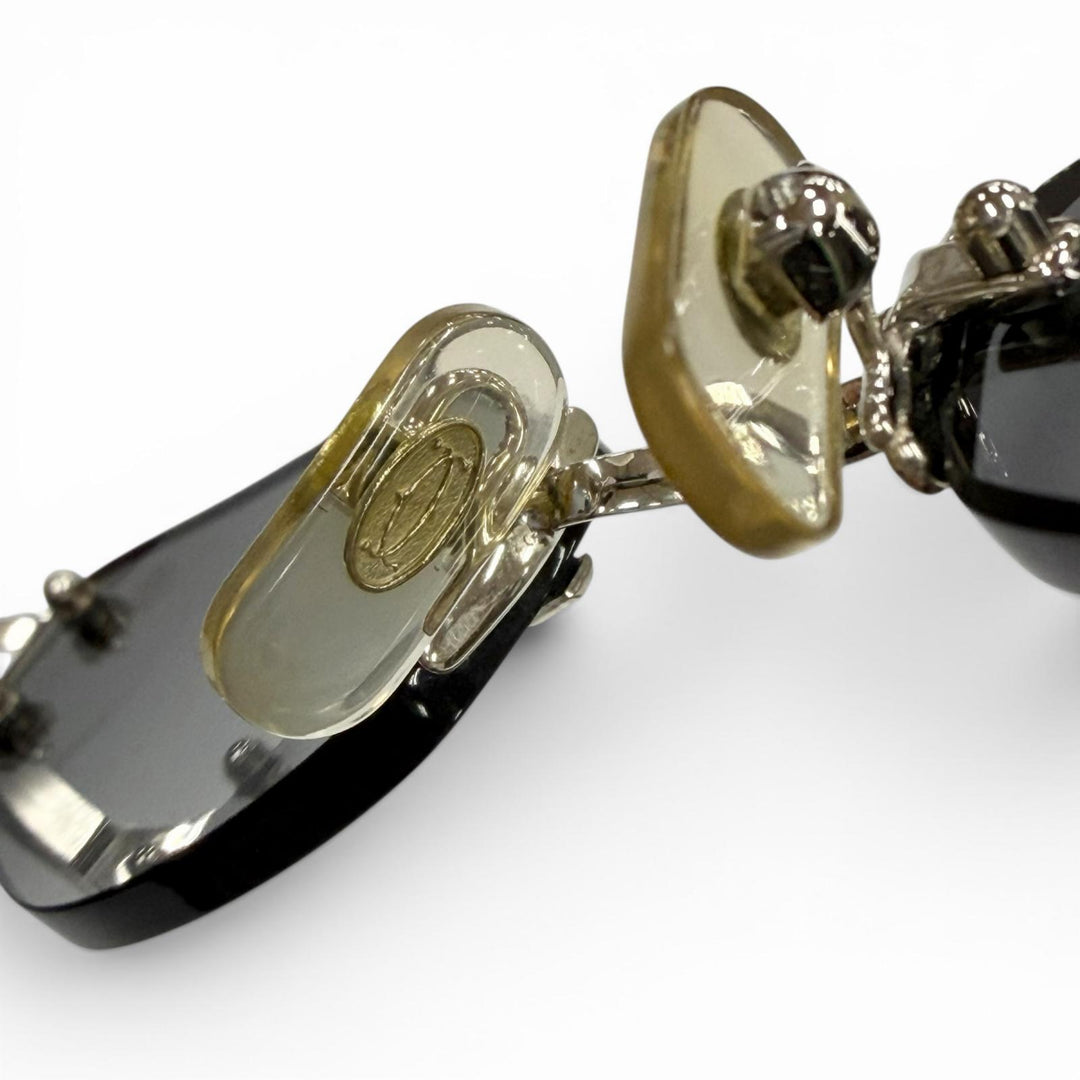 美品▼Cartier カルティエ リムレス ツーポイント ロゴ金具付き アイウェア サングラス シルバー ブラック □20 135 フランス製 メンズ