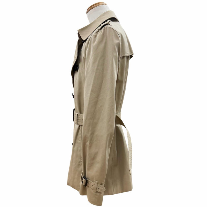 美品▼BURBERRY バーバリー THE KENSINGTON 裏地ノバチェック柄 ロゴ入りボタン レザー使い トレンチコート ベージュ 48 UK製 メンズ