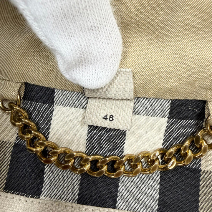 美品▼BURBERRY バーバリー THE KENSINGTON 裏地ノバチェック柄 ロゴ入りボタン レザー使い トレンチコート ベージュ 48 UK製 メンズ