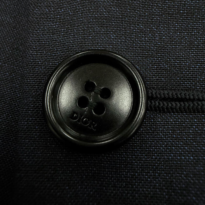 極美品▼DIOR ディオール オム 633C720A4767 ウール シルク ロゴ入りボタン シングルジャケット テーラード ネイビー 50 正規品 メンズ