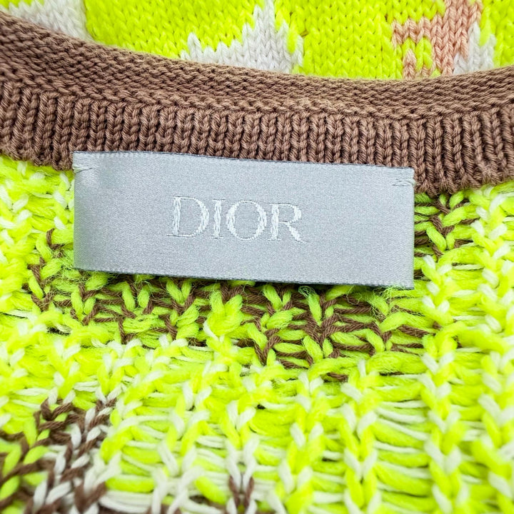 極美品▼DIOR ディオール オム 283M652AT254 ロゴ刺繍 テクニカルコットンジャガード ニットセーター イエロー ブラウン M 正規品