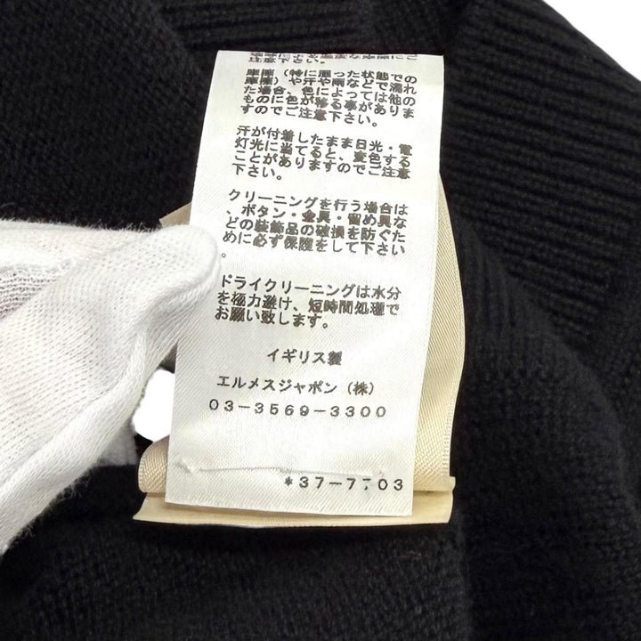 美品★HERMES エルメス 23AW 3H2706D1 カシミヤ100％ セリエボタン付 Vネック ニット ベスト ブラック 36 英国製 正規品 レディース
