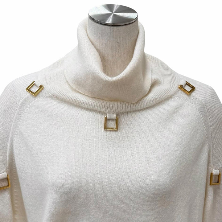 極美品★LOUIS VUITTON ルイヴィトン 22AW ロゴ金具付 タートルネック カシミヤ ワンピース オフホワイト M 伊製 正規品 レディース