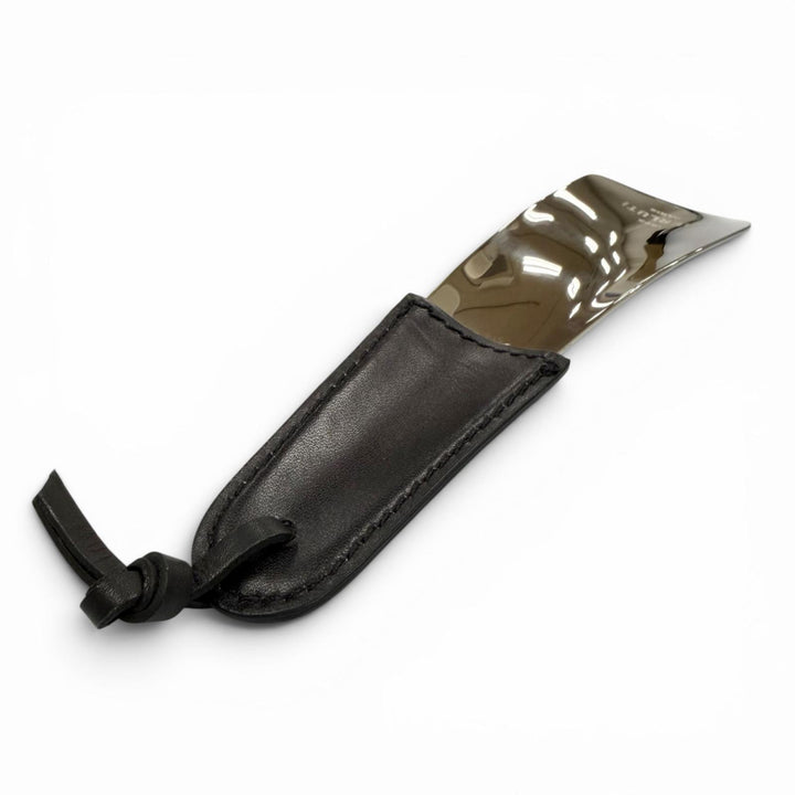 極美品▼BERLUTI ベルルッティ レザー使い シューホーン 靴ベラ シルバー ブラック フランス製 メンズ 箱・保存袋付き