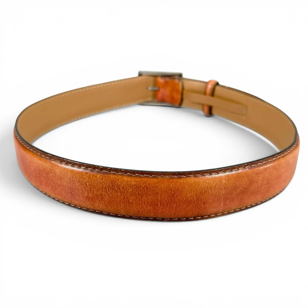 【ドンドン見直し】良品▲BERLUTI ベルルッティ パティーヌレザー ピンバックル ベルト ブラウン シルバー金具 85 34 イタリア製 メンズ