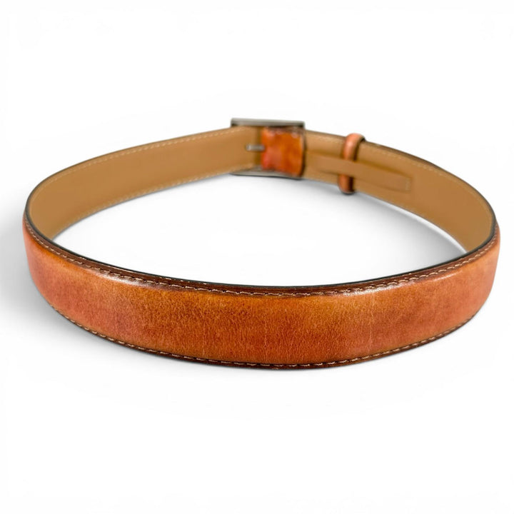 【ドンドン見直し】良品▲BERLUTI ベルルッティ パティーヌレザー ピンバックル ベルト ブラウン シルバー金具 85 34 イタリア製 メンズ