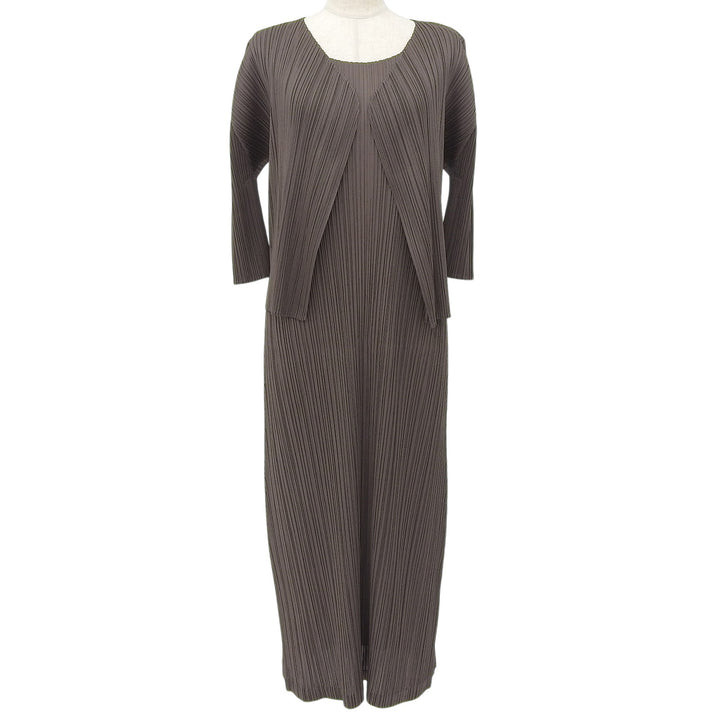 極美品▲PLEATS PLEASE プリーツプリーズ イッセイミヤケ PP43-JO148 PP43-JH145 ワンピース カーディガン 2点セット 3・2 正規品