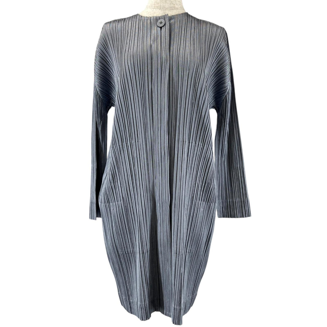 美品▲PLEATS PLEASE プリーツプリーズ イッセイミヤケ PP91-JA513 ロング カーディガン グレー 3 日本製 正規品 レディース