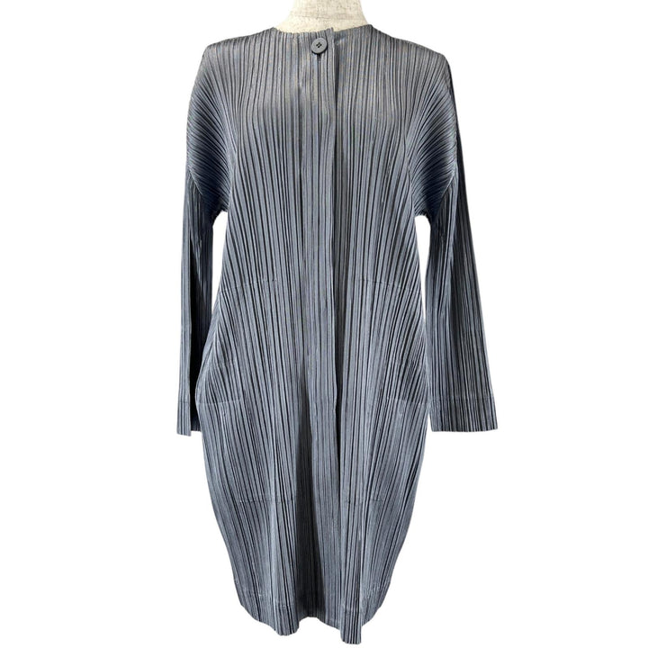 美品▲PLEATS PLEASE プリーツプリーズ イッセイミヤケ PP91-JA513 ロング カーディガン グレー 3 日本製 正規品 レディース