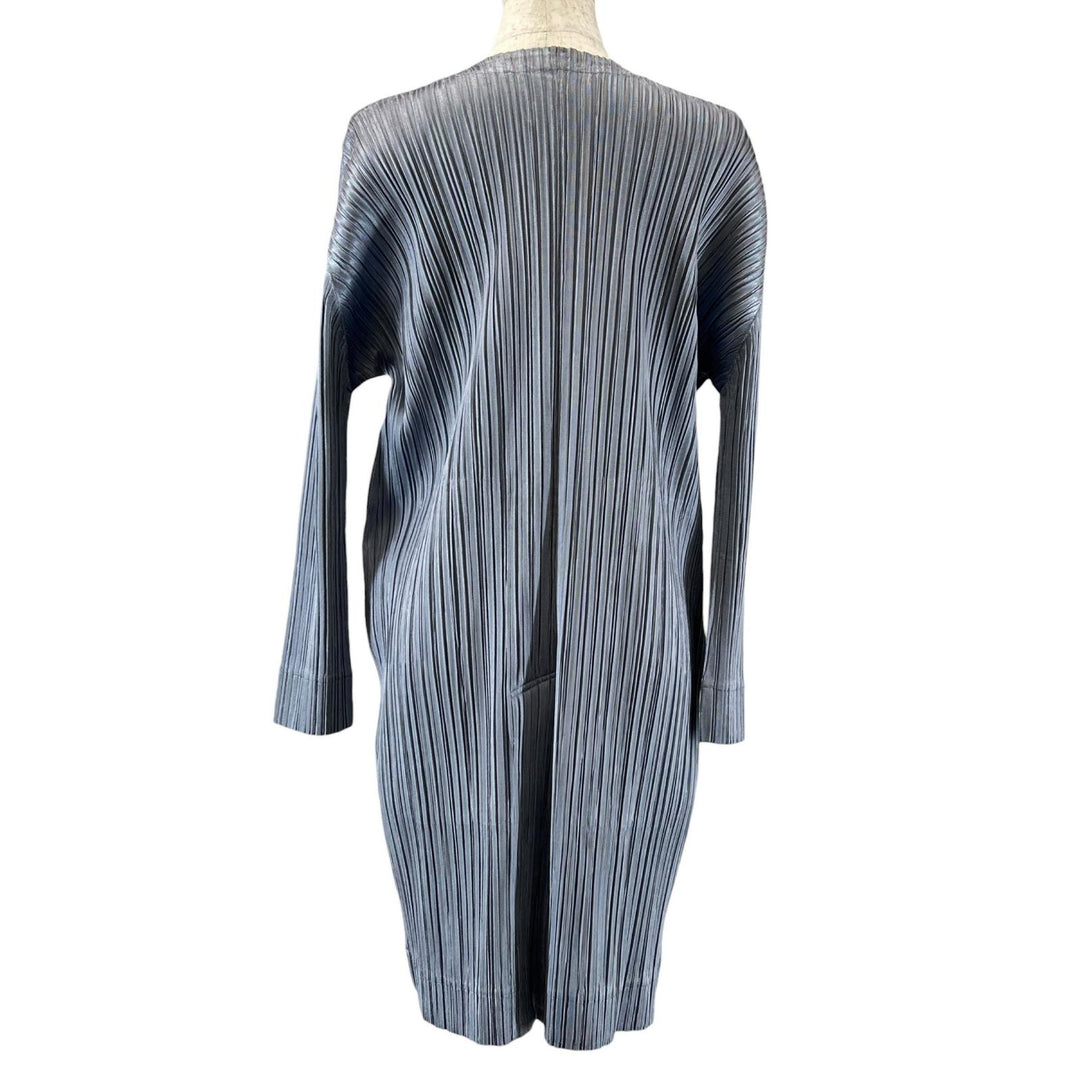 美品▲PLEATS PLEASE プリーツプリーズ イッセイミヤケ PP91-JA513 ロング カーディガン グレー 3 日本製 正規品 レディース