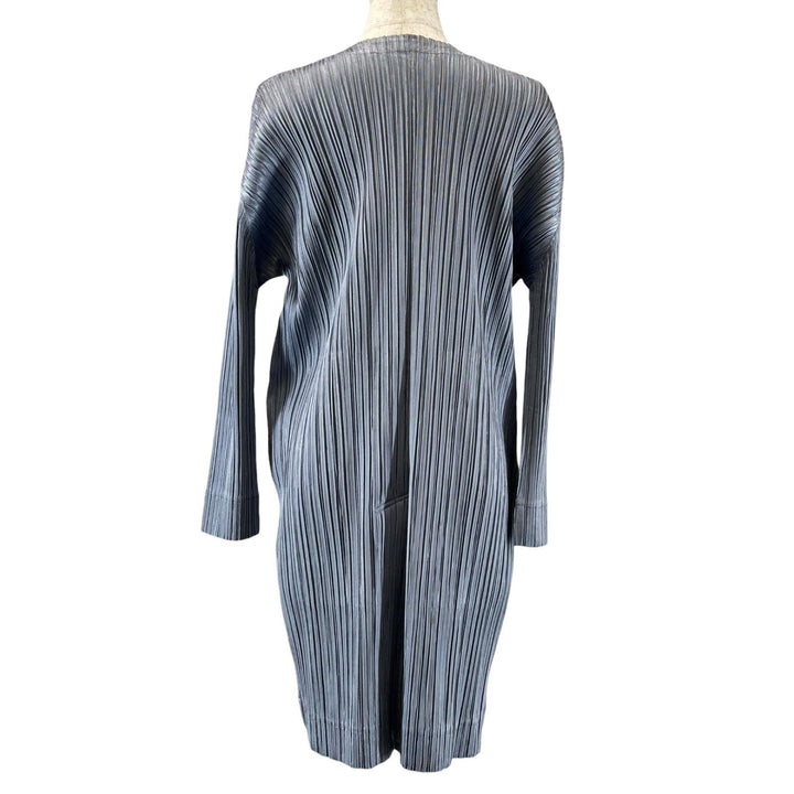 美品▲PLEATS PLEASE プリーツプリーズ イッセイミヤケ PP91-JA513 ロング カーディガン グレー 3 日本製 正規品 レディース