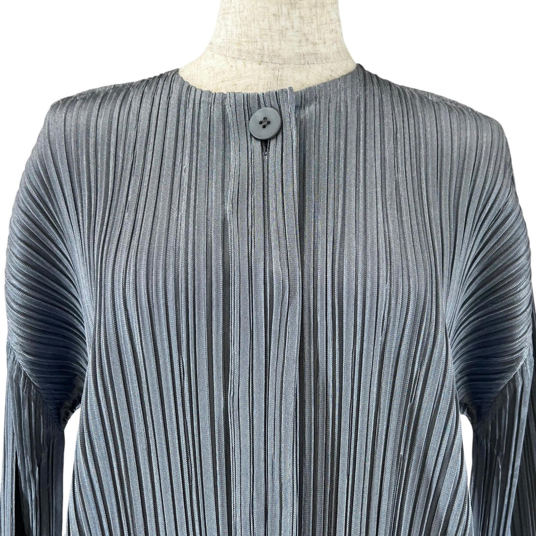 美品▲PLEATS PLEASE プリーツプリーズ イッセイミヤケ PP91-JA513 ロング カーディガン グレー 3 日本製 正規品 レディース