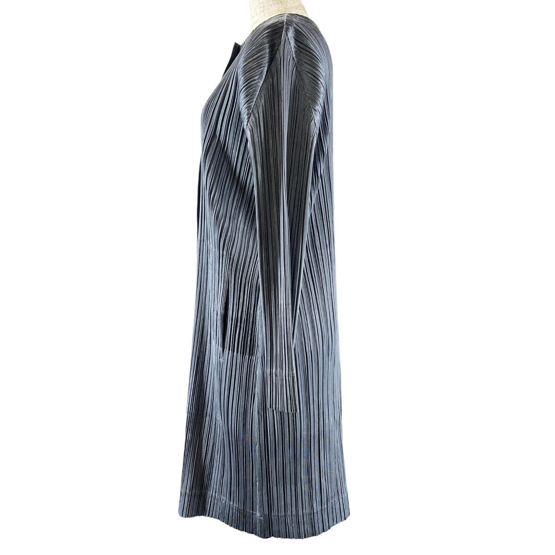 美品▲PLEATS PLEASE プリーツプリーズ イッセイミヤケ PP91-JA513 ロング カーディガン グレー 3 日本製 正規品 レディース