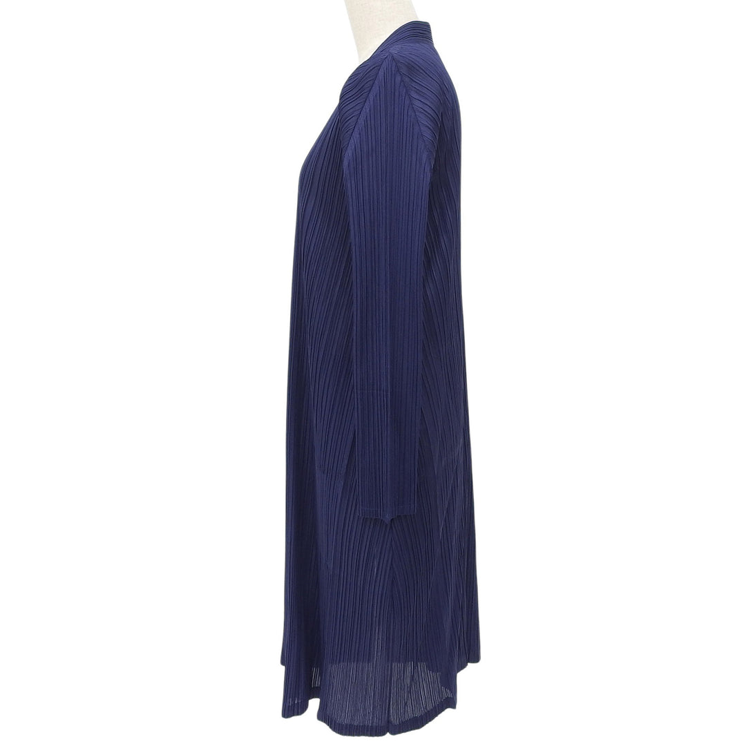 極美品▲PLEATS PLEASE プリーツプリーズ イッセイミヤケ PP71-JA143 フロントオープン ロング カーディガン ネイビー 3 日本製 正規品