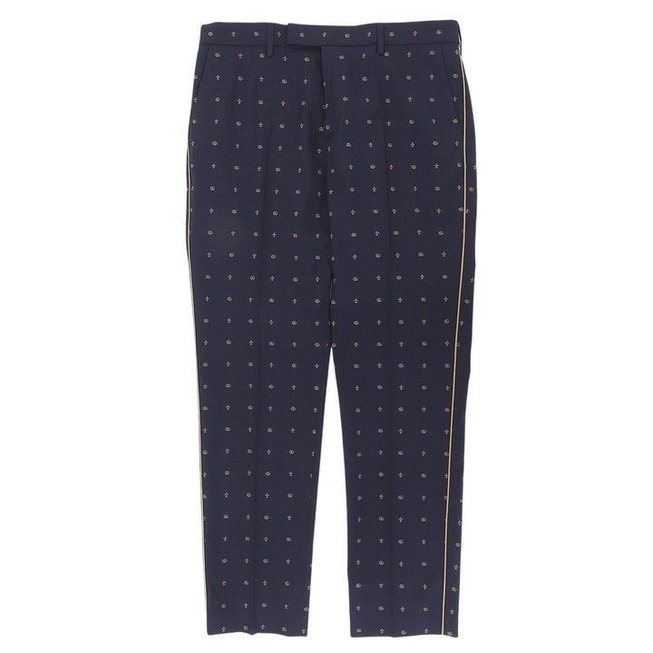 未使用品▲GUCCI グッチ 23SS 722523 GGマーモント ウール100％ スラックス パンツ ネイビー ブラウン 50 イタリア製 正規品 メンズ