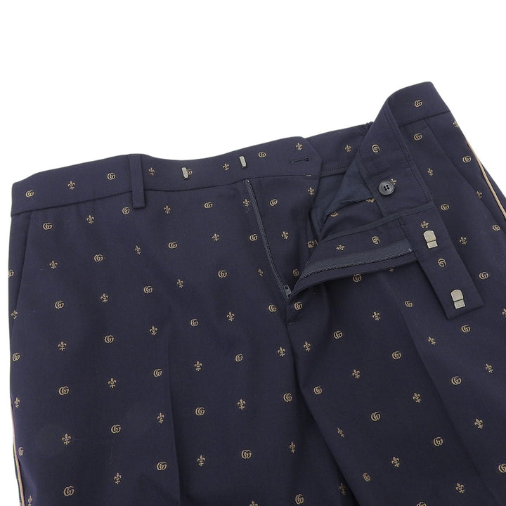 未使用品▲GUCCI グッチ 23SS 722523 GGマーモント ウール100％ スラックス パンツ ネイビー ブラウン 50 イタリア製 正規品 メンズ
