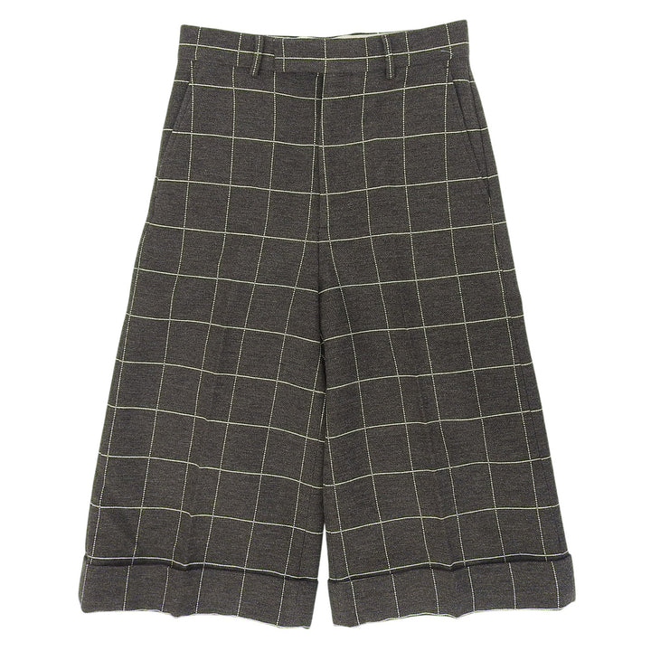 未使用品▲GUCCI グッチ 23SS 710564 ウール 格子柄 クロップドパンツ ワイドパンツ ブラウン アイボリー 44 イタリア製 正規品 メンズ