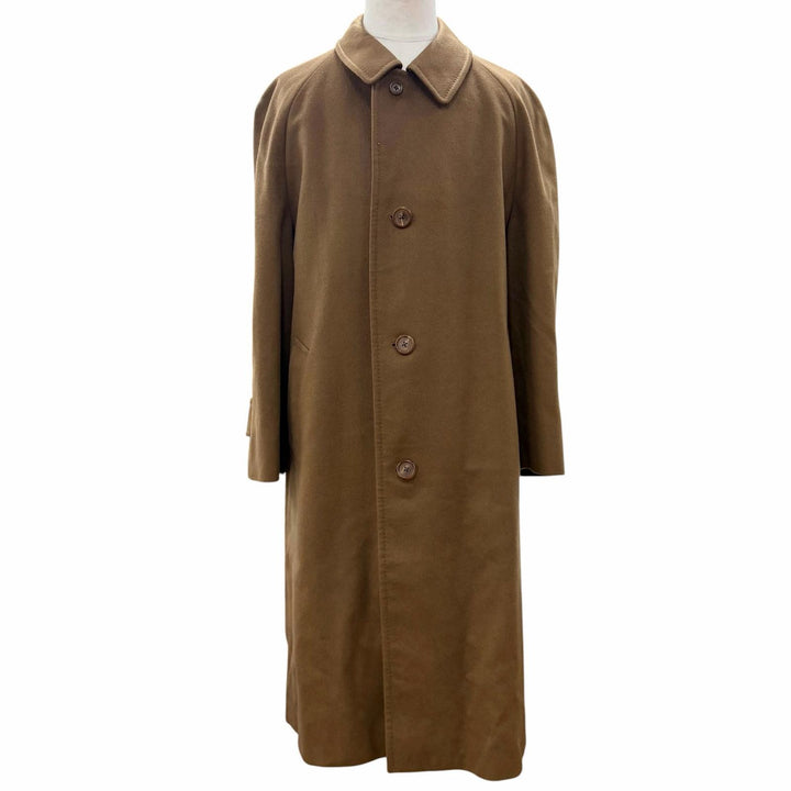 美品▼Aquascutum アクアスキュータム ピュアカシミヤ100% ロング丈 ステンカラーコート ブラウン 38 イングランド製 メンズ ビジネス◎