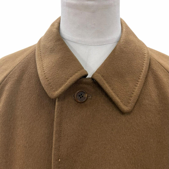 美品▼Aquascutum アクアスキュータム ピュアカシミヤ100% ロング丈 ステンカラーコート ブラウン 38 イングランド製 メンズ ビジネス◎