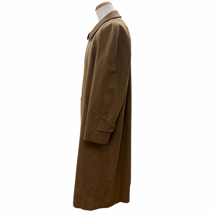 美品▼Aquascutum アクアスキュータム ピュアカシミヤ100% ロング丈 ステンカラーコート ブラウン 38 イングランド製 メンズ ビジネス◎